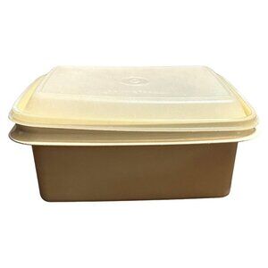 Vintage Tupperware Ice Cream Keeper 1254 Almond Bottom 1255 Sheer Lid EUC